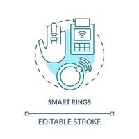 Smart rings turquoise concept icon. Wireless device. Touchless system abstract idea thin line illustration. Isolated outline drawing. Editable stroke. Roboto-Medium, Myriad Pro-Bold fonts used vector