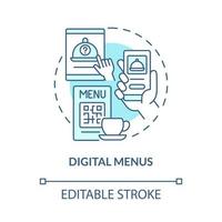 Digital menus turquoise concept icon. E commerce service. Touchless system abstract idea thin line illustration. Isolated outline drawing. Editable stroke. Roboto-Medium, Myriad Pro-Bold fonts used vector