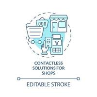 Contactless solutions for shops turquoise concept icon. Touchless system abstract idea thin line illustration. Isolated outline drawing. Editable stroke. Roboto-Medium, Myriad Pro-Bold fonts used vector