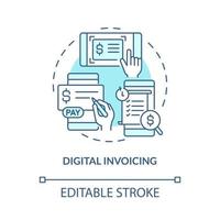 Digital invoicing turquoise concept icon. Paperless solution. Touchless system abstract idea thin line illustration. Isolated outline drawing. Editable stroke. Roboto-Medium, Myriad Pro-Bold font used vector