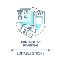 Contactless boarding turquoise concept icon. Book flight. Touchless system abstract idea thin line illustration. Isolated outline drawing. Editable stroke. Roboto-Medium, Myriad Pro-Bold fonts used vector