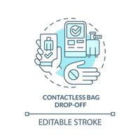 Contactless bag drop off turquoise concept icon. Safe service. System abstract idea thin line illustration. Isolated outline drawing. Editable stroke. Roboto-Medium, Myriad Pro-Bold fonts used vector