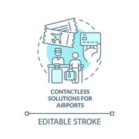 Contactless solutions in airports turquoise concept icon. Touchless system abstract idea thin line illustration. Isolated outline drawing. Editable stroke. Roboto-Medium, Myriad Pro-Bold fonts used vector