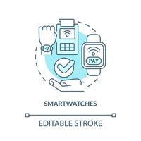 Smartwatch turquoise concept icon. Contactless solution. Touchless system abstract idea thin line illustration. Isolated outline drawing. Editable stroke. Roboto-Medium, Myriad Pro-Bold fonts used vector
