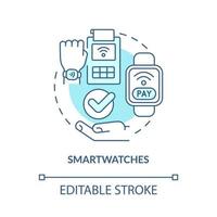 Smartwatch turquoise concept icon. Contactless solution. Touchless system abstract idea thin line illustration. Isolated outline drawing. Editable stroke. Roboto-Medium, Myriad Pro-Bold fonts used vector