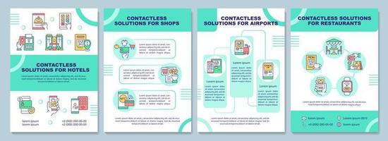 Contactless solutions for public place brochure template. Booklet print design with linear icons. Vector layouts for presentation, annual reports, ads. Arial-Black, Myriad Pro-Regular fonts used