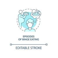 Binge eating turquoise concept icon. Uncontrolled consumption. Overeating abstract idea thin line illustration. Isolated outline drawing. Editable stroke. Roboto-Medium, Myriad Pro-Bold fonts used vector