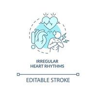 Irregular heart rhythms turquoise concept icon. Fast heartbeat. Dysrhythmia abstract idea thin line illustration. Isolated outline drawing. Editable stroke. Roboto-Medium, Myriad Pro-Bold fonts used vector