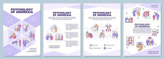 Psychology of anorexia purple brochure template. Mental illness. Booklet print design with linear icons. Vector layouts for presentation, annual report, ads. Arial-Black, Myriad Pro-Regular fonts used