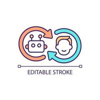 Human and robot interaction RGB color icon. Hightech innovation. Technology for education, industrial needs. Isolated vector illustration. Simple filled line drawing. Editable stroke. Arial font used