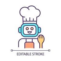 Robot chef RGB color icon. Kitchen robotics equipment. Commercial and household. Automatic food preparation. Isolated vector illustration. Simple filled line drawing. Editable stroke. Arial font used