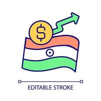 Making profitable business in India RGB color icon. Profitable startup. Business incentives. High profit. Isolated vector illustration. Simple filled line drawing. Editable stroke. Arial font used