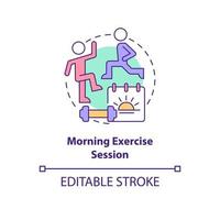 Morning exercise session concept icon. Active day beginning abstract idea thin line illustration. Isolated outline drawing. Editable stroke. Roboto-Medium, Myriad Pro-Bold fonts used vector