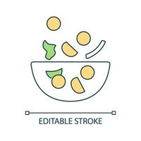 Salad bowl RGB color icon. Cooking fresh healthy meal. Vegan ration. Wellbeing lifestyle. Isolated vector illustration. Simple filled line drawing. Editable stroke. Arial font used