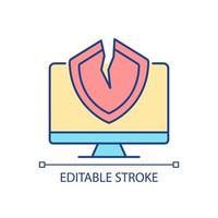 Cybersecurity vulnerability RGB color icon. System weakness and flaw. Cybercriminal gains access. Isolated vector illustration. Simple filled line drawing. Editable stroke. Arial font used