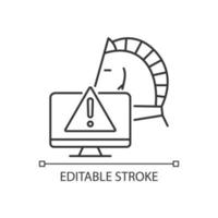 Backdoor trojan linear icon. Malicious remote access to computer. Thin line customizable illustration. Contour symbol. Vector isolated outline drawing. Editable stroke. Arial font used