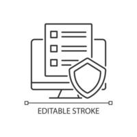 Cyber policy linear icon. Rules to protect users. Cybersecurity regulations. Thin line customizable illustration. Contour symbol. Vector isolated outline drawing. Editable stroke. Arial font used