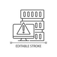 DoS attack linear icon. Denial of service. Disruption of computer and server. Thin line customizable illustration. Contour symbol. Vector isolated outline drawing. Editable stroke. Arial font used