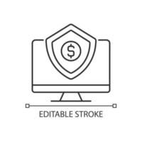 Cyber insurance linear icon. Business liability. Data stealing protection. Thin line customizable illustration. Contour symbol. Vector isolated outline drawing. Editable stroke. Arial font used
