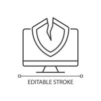 Cybersecurity vulnerability linear icon. System weakness and flaw. Thin line customizable illustration. Contour symbol. Vector isolated outline drawing. Editable stroke. Arial font used