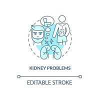 Kidney problems turquoise concept icon. Renal organs acute disorder abstract idea thin line illustration. Isolated outline drawing. Editable stroke. Roboto-Medium, Myriad Pro-Bold fonts used vector