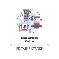 Read articles online concept icon. Morning news. Learn information abstract idea thin line illustration. Isolated outline drawing. Editable stroke. Roboto-Medium, Myriad Pro-Bold fonts used vector