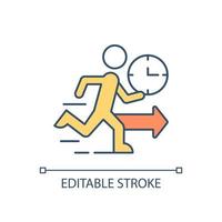 Be in rush RGB color icon. Running person. Urgency. Hustle and bustle. Moving quickly. Trying to be on time. Hurry up. Isolated vector illustration. Simple filled line drawing. Editable stroke