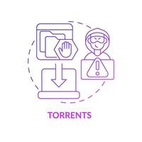 Torrents purple gradient concept icon. Source of piracy abstract idea thin line illustration. Piracy of copyrighted works. Illegally torrenting. Vector isolated outline color drawing