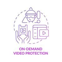 On-demand video protection purple gradient concept icon. Content to protect from piracy abstract idea thin line illustration. Protecting video content. Vector isolated outline color drawing