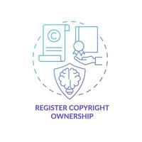 Register copyright ownership blue gradient concept icon. Content protection abstract idea thin line illustration. Original work of authorship evidence. Vector isolated outline color drawing