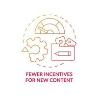 Fewer incentives for new content red gradient concept icon. Online piracy disadvantage abstract idea thin line illustration. Effect on innovation adoption. Vector isolated outline color drawing