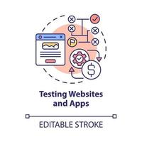 Testing websites and apps concept icon. Making money online approach abstract idea thin line illustration. Software applications evaluation. Vector isolated outline color drawing. Editable stroke