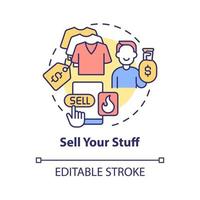 Sell your stuff concept icon. Making money online method abstract idea thin line illustration. Selling used items through internet. Vector isolated outline color drawing. Editable stroke