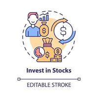 Invest in stocks concept icon. Making money online method abstract idea thin line illustration. High potential return. Online investment account. Vector isolated outline color drawing. Editable stroke