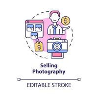 Selling photography concept icon. Making money online approach abstract idea thin line illustration. Professional photographer job opportunity. Vector isolated outline color drawing. Editable stroke