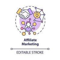 Affiliate marketing concept icon. Making money online approach abstract idea thin line illustration. Earning commission for advertising. Vector isolated outline color drawing. Editable stroke