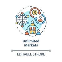 Unlimited markets concept icon. Online entrepreneurship benefit abstract idea thin line illustration. Access to profitable niches on Internet. Vector isolated outline color drawing. Editable stroke