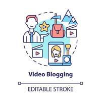 Video blogging concept icon. Way to make money online abstract idea thin line illustration. Recording video logs. Educational and travel vlogs. Vector isolated outline color drawing. Editable stroke