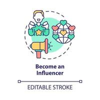 Become influencer concept icon. Way to make money online abstract idea thin line illustration. Social media influence. Creating online content. Vector isolated outline color drawing. Editable stroke