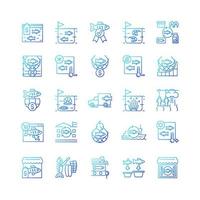 Fishing industry gradient linear vector icons set. Catching and preparing seafood. Processing and farming. Canning plant. Thin line contour symbols bundle. Isolated outline illustrations collection