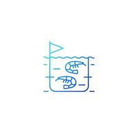 Shrimp farming gradient linear vector icon. Prawn commercial production and breeding. Shrimps growing in tanks, ponds. Thin line color symbol. Modern style pictogram. Vector isolated outline drawing