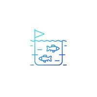 Fish farming gradient linear vector icon. Pisciculture production industry. Fish breeding in tanks and ponds for trade. Thin line color symbol. Modern style pictogram. Vector isolated outline drawing