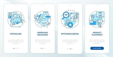 uso de la pantalla de la página de la aplicación móvil de incorporación de neurociencia. tutorial de publicidad de colocación de productos instrucciones gráficas de 4 pasos con conceptos. ui, ux, plantilla vectorial gui con ilustraciones en color lineal vector