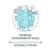 Increase economies of scale blue concept icon. Importance of expansion abstract idea thin line illustration. Costs, values. Efficient growth. Vector isolated outline color drawing. Editable stroke