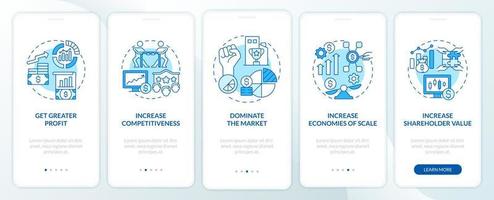 Importance of business expansion blue onboarding mobile app page screen. Walkthrough 5 steps graphic instructions with concepts. UI, UX, GUI vector template with linear color illustrations