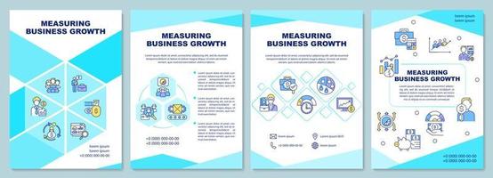 Measuring business growth brochure template. Company development. Flyer, booklet, leaflet print, cover design with linear icons. Vector layouts for presentation, annual reports, advertisement pages