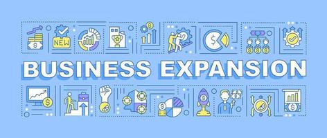 Business expansion word concepts banner. Company financial growth. Infographics with linear icons on blue background. Isolated creative typography. Vector outline color illustration with text