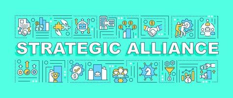 Strategic alliance word concepts banner. Business expansion strategy. Infographics with linear icons on blue background. Isolated creative typography. Vector outline color illustration with text