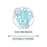 Give her breaks blue concept icon. Partner support during pregnancy abstract idea thin line illustration. Postpartum care about mental health. Vector isolated outline color drawing. Editable stroke