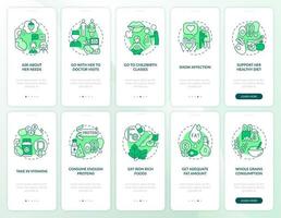 Prenatal care onboarding mobile app page screen set. Showing love and care walkthrough 5 steps graphic instructions with concepts. UI, UX, GUI vector template with linear color illustrations